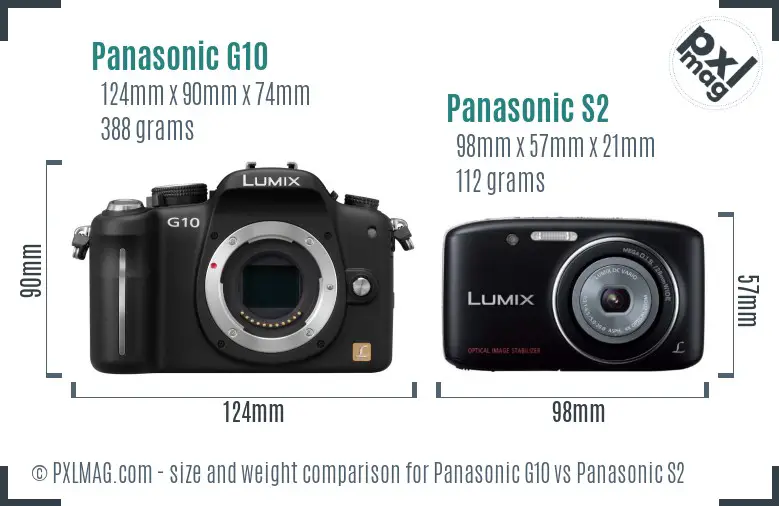 Panasonic G10 vs Panasonic S2 size comparison