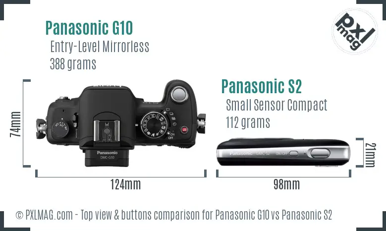 Panasonic G10 vs Panasonic S2 top view buttons comparison