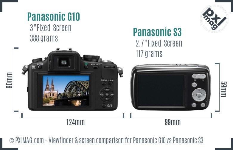 Panasonic G10 vs Panasonic S3 Screen and Viewfinder comparison