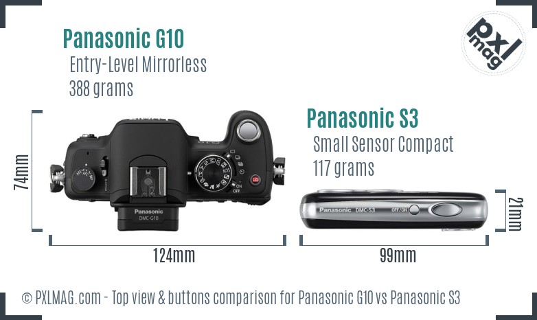 Panasonic G10 vs Panasonic S3 top view buttons comparison