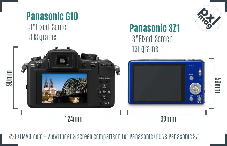 Panasonic G10 vs Panasonic SZ1 Screen and Viewfinder comparison