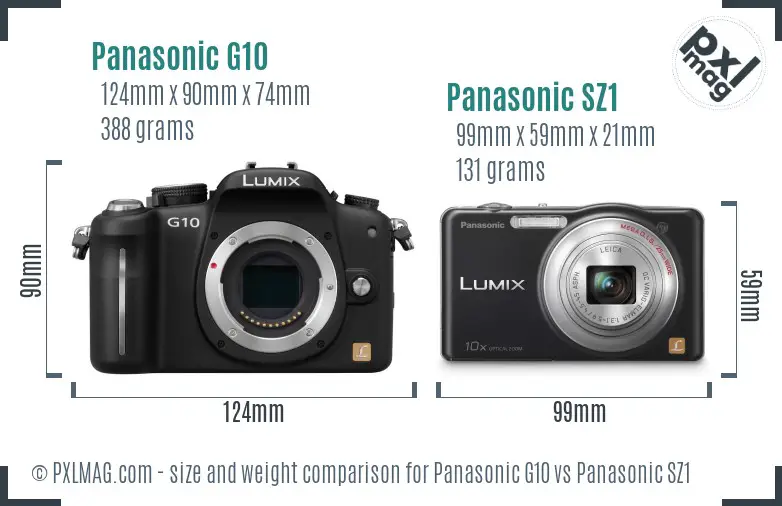 Panasonic G10 vs Panasonic SZ1 size comparison
