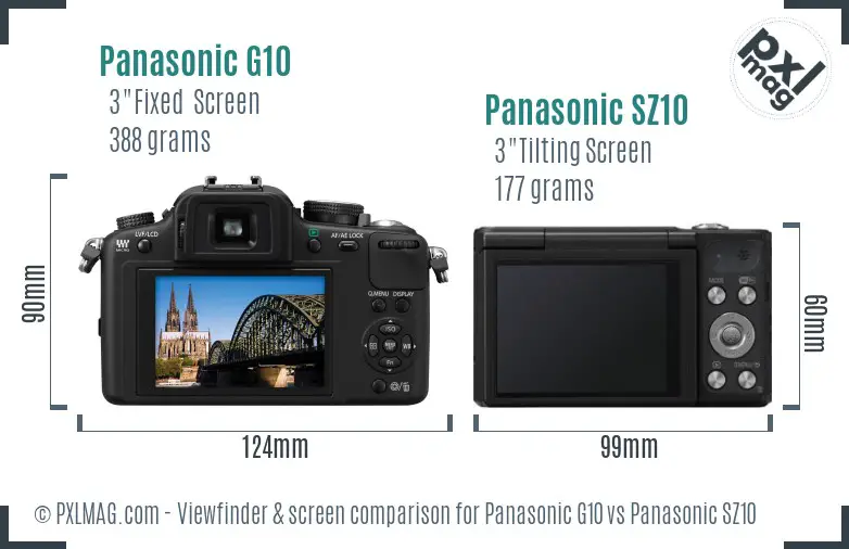 Panasonic G10 vs Panasonic SZ10 Screen and Viewfinder comparison