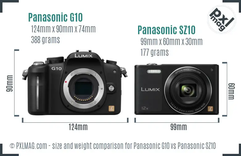 Panasonic G10 vs Panasonic SZ10 size comparison