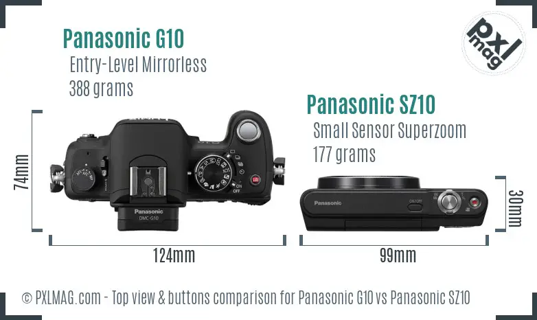 Panasonic G10 vs Panasonic SZ10 top view buttons comparison