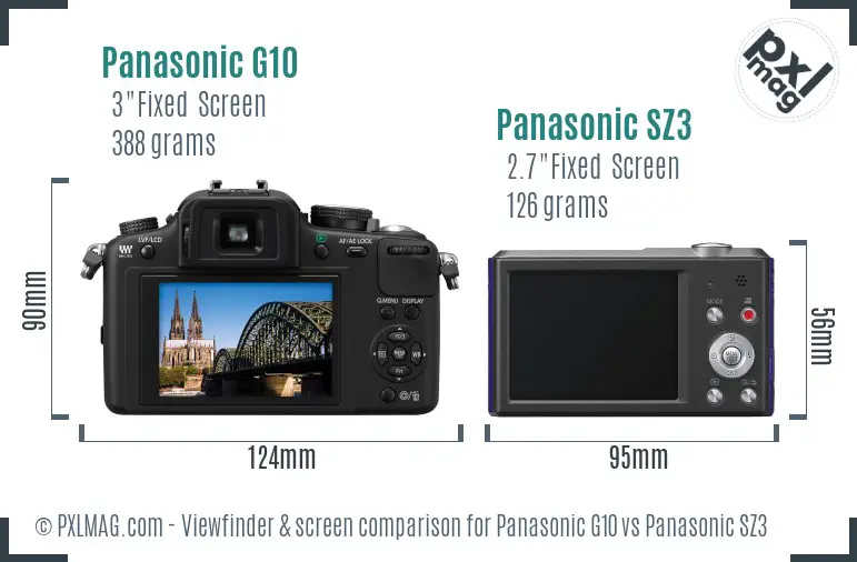 Panasonic G10 vs Panasonic SZ3 Screen and Viewfinder comparison