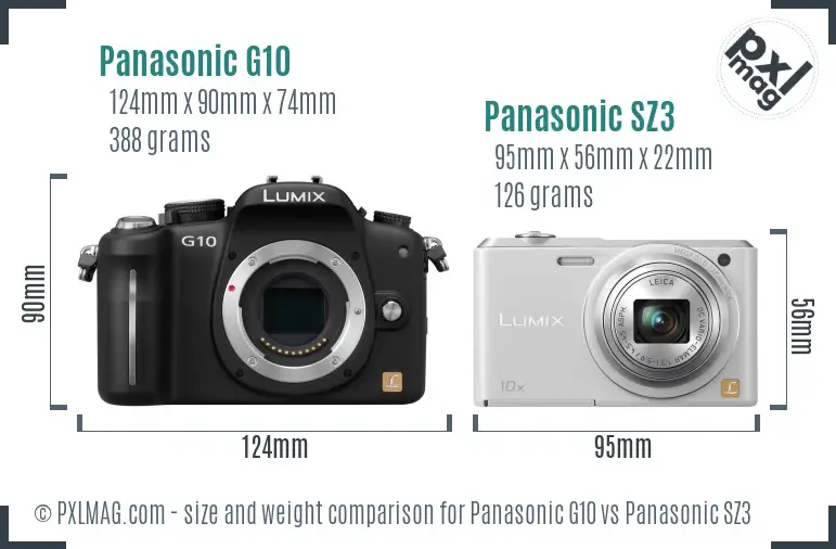Panasonic G10 vs Panasonic SZ3 size comparison