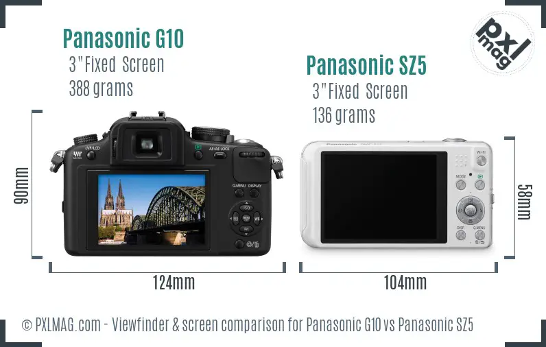 Panasonic G10 vs Panasonic SZ5 Screen and Viewfinder comparison