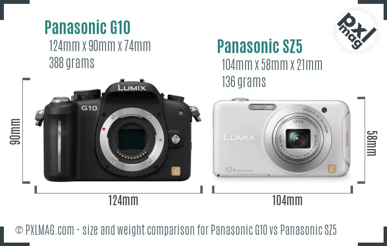 Panasonic G10 vs Panasonic SZ5 size comparison