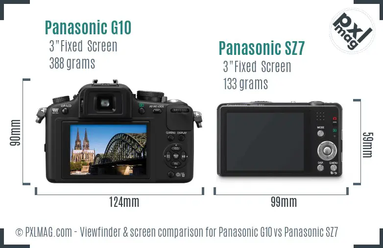Panasonic G10 vs Panasonic SZ7 Screen and Viewfinder comparison