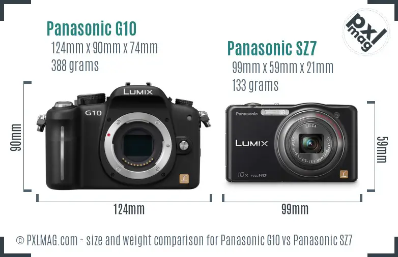 Panasonic G10 vs Panasonic SZ7 size comparison