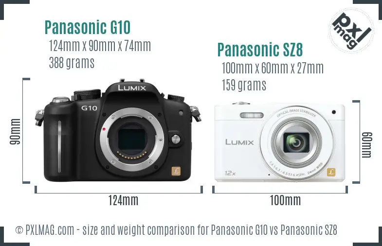 Panasonic G10 vs Panasonic SZ8 size comparison