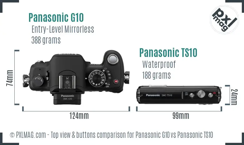 Panasonic G10 vs Panasonic TS10 top view buttons comparison