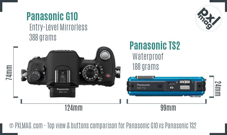 Panasonic G10 vs Panasonic TS2 top view buttons comparison