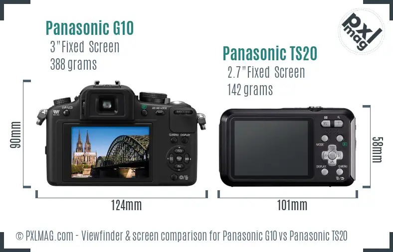 Panasonic G10 vs Panasonic TS20 Screen and Viewfinder comparison