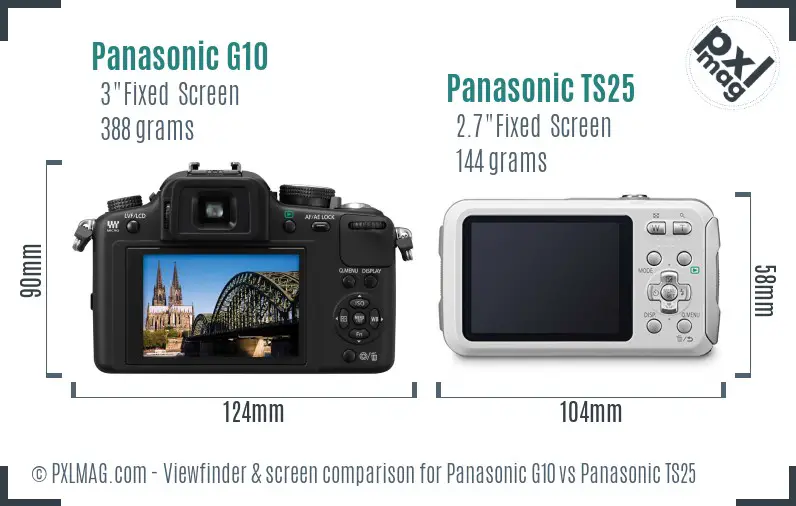 Panasonic G10 vs Panasonic TS25 Screen and Viewfinder comparison