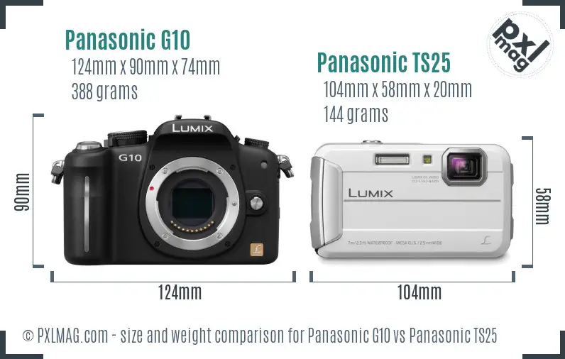 Panasonic G10 vs Panasonic TS25 size comparison