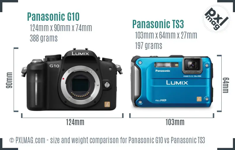 Panasonic G10 vs Panasonic TS3 size comparison