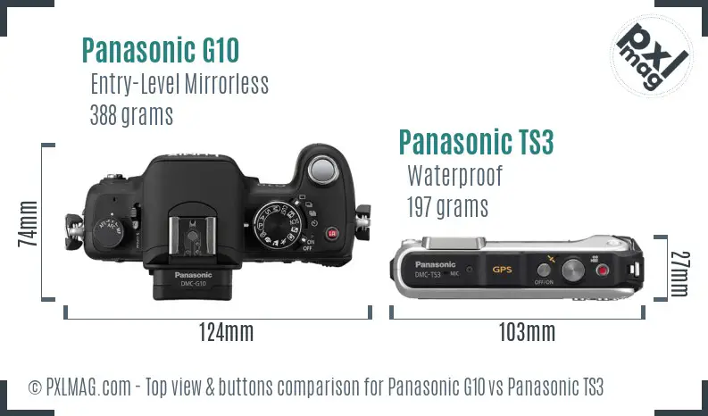 Panasonic G10 vs Panasonic TS3 top view buttons comparison