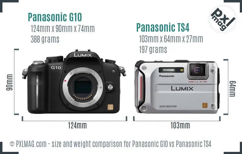 Panasonic G10 vs Panasonic TS4 size comparison