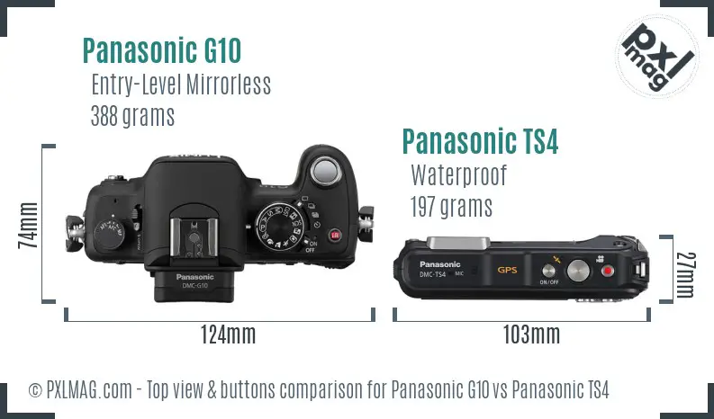 Panasonic G10 vs Panasonic TS4 top view buttons comparison