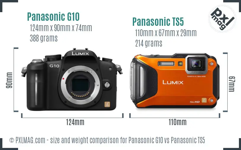 Panasonic G10 vs Panasonic TS5 size comparison