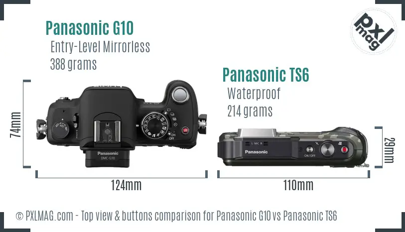 Panasonic G10 vs Panasonic TS6 top view buttons comparison