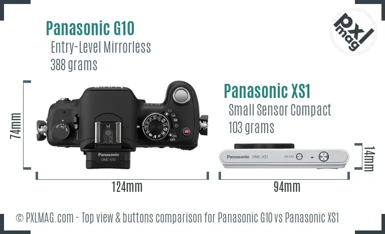 Panasonic G10 vs Panasonic XS1 top view buttons comparison