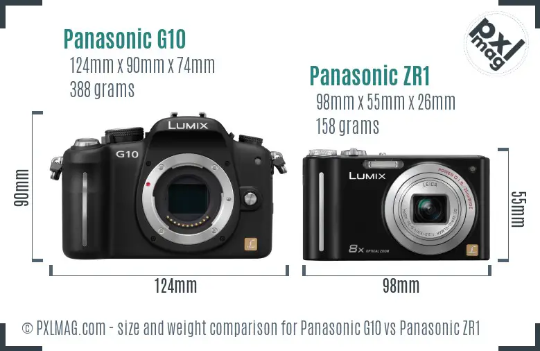 Panasonic G10 vs Panasonic ZR1 size comparison