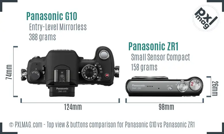 Panasonic G10 vs Panasonic ZR1 top view buttons comparison