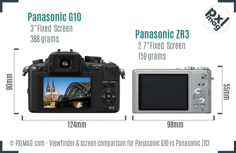 Panasonic G10 vs Panasonic ZR3 Screen and Viewfinder comparison