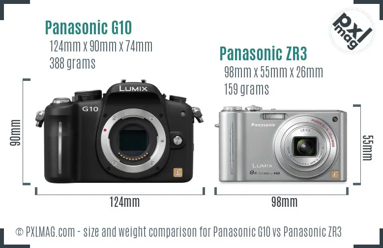 Panasonic G10 vs Panasonic ZR3 size comparison