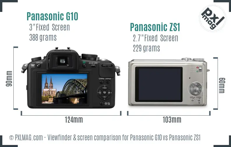 Panasonic G10 vs Panasonic ZS1 Screen and Viewfinder comparison