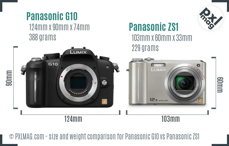 Panasonic G10 vs Panasonic ZS1 size comparison