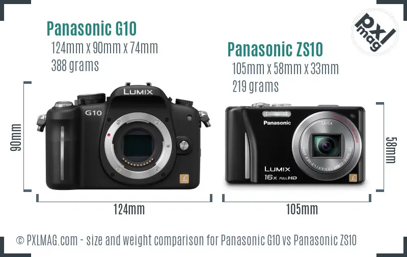 Panasonic G10 vs Panasonic ZS10 size comparison