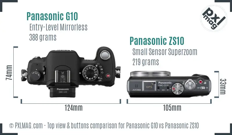 Panasonic G10 vs Panasonic ZS10 top view buttons comparison