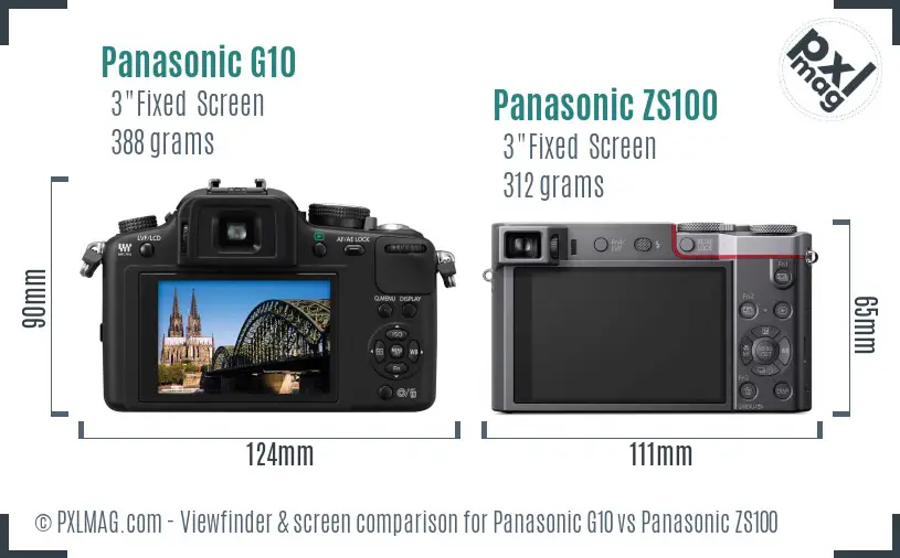 Panasonic G10 vs Panasonic ZS100 Screen and Viewfinder comparison