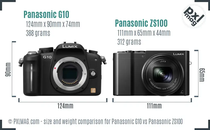 Panasonic G10 vs Panasonic ZS100 size comparison