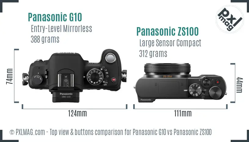 Panasonic G10 vs Panasonic ZS100 top view buttons comparison