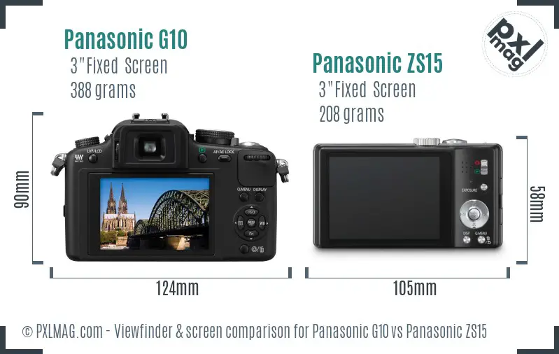 Panasonic G10 vs Panasonic ZS15 Screen and Viewfinder comparison