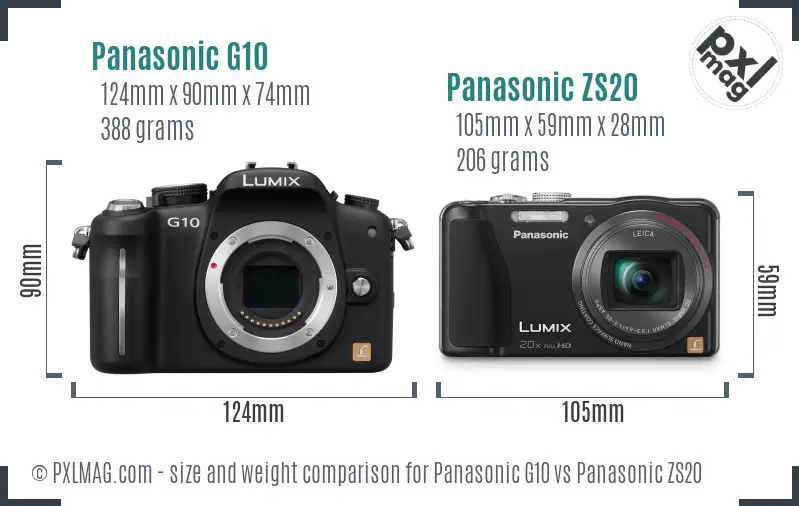 Panasonic G10 vs Panasonic ZS20 size comparison