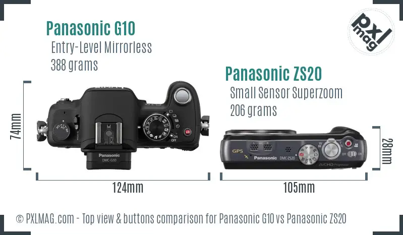 Panasonic G10 vs Panasonic ZS20 top view buttons comparison