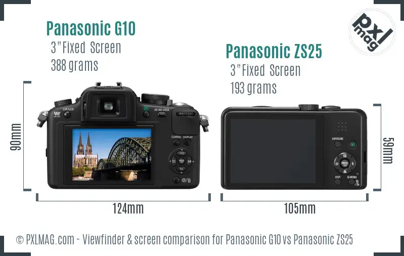Panasonic G10 vs Panasonic ZS25 Screen and Viewfinder comparison