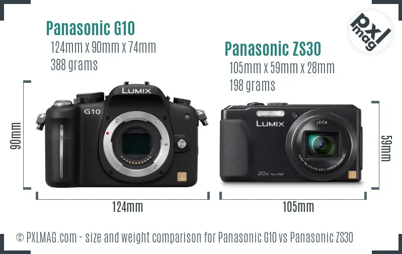 Panasonic G10 vs Panasonic ZS30 size comparison