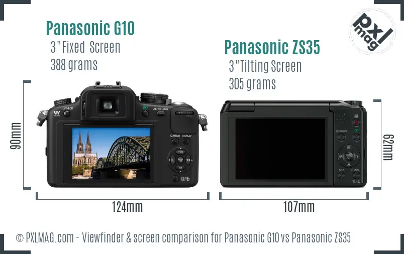 Panasonic G10 vs Panasonic ZS35 Screen and Viewfinder comparison