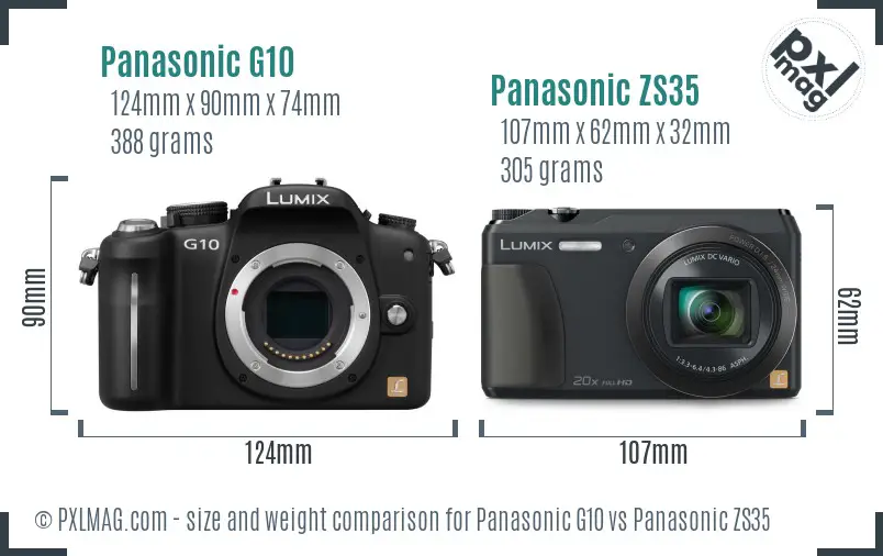 Panasonic G10 vs Panasonic ZS35 size comparison