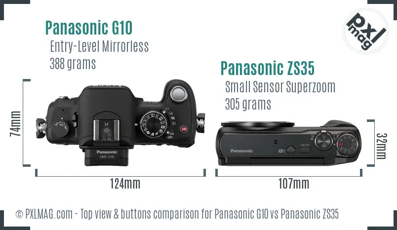Panasonic G10 vs Panasonic ZS35 top view buttons comparison