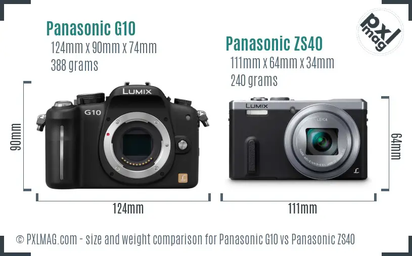 Panasonic G10 vs Panasonic ZS40 size comparison