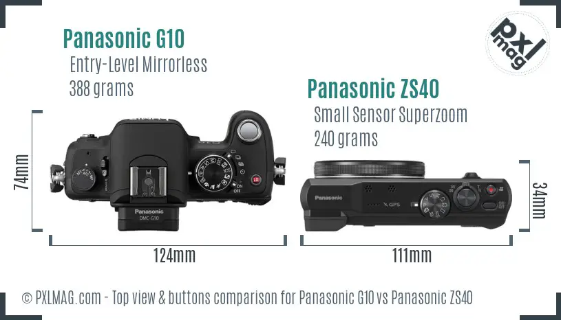 Panasonic G10 vs Panasonic ZS40 top view buttons comparison