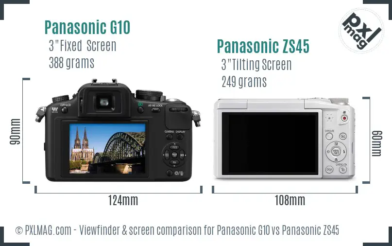 Panasonic G10 vs Panasonic ZS45 Screen and Viewfinder comparison